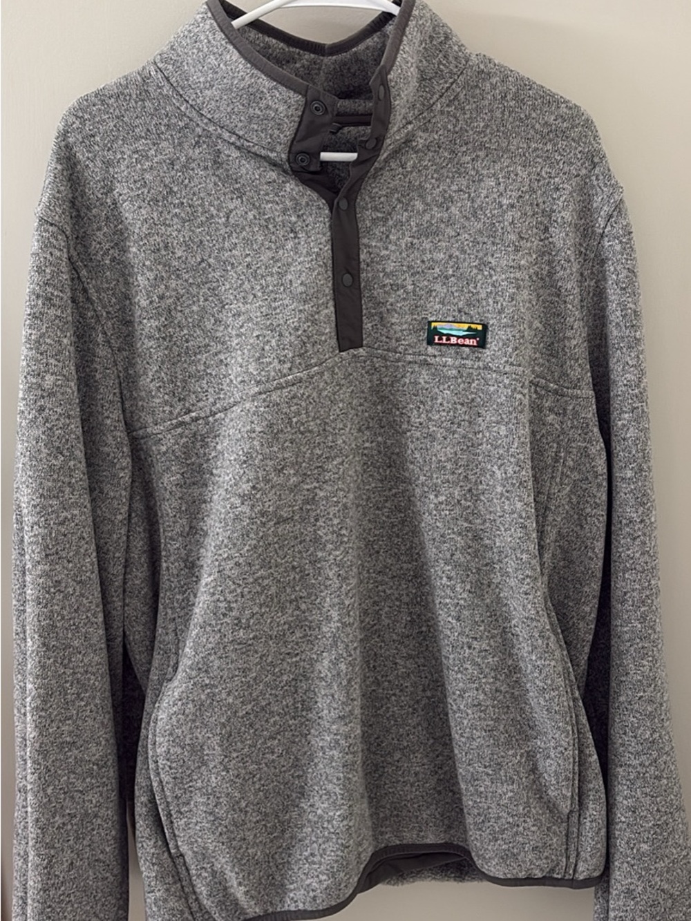 L.L. Bean Men’s Gray Heather Fleece Pullover with Snap Placket